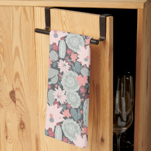 Succulent Plants And Cactus Pattern Pinks-Mint Tea Towel
