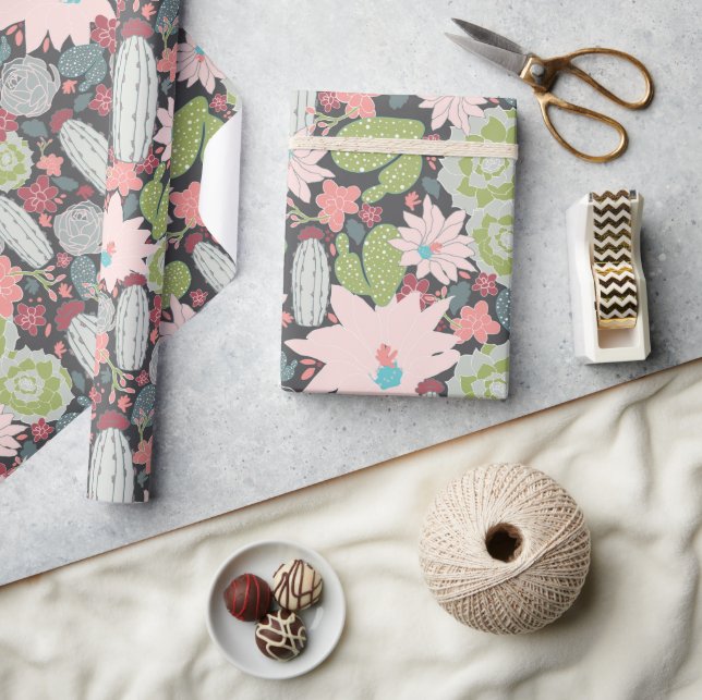 Succulent Plants And Cactus Pattern Wrapping Paper (Crafts)