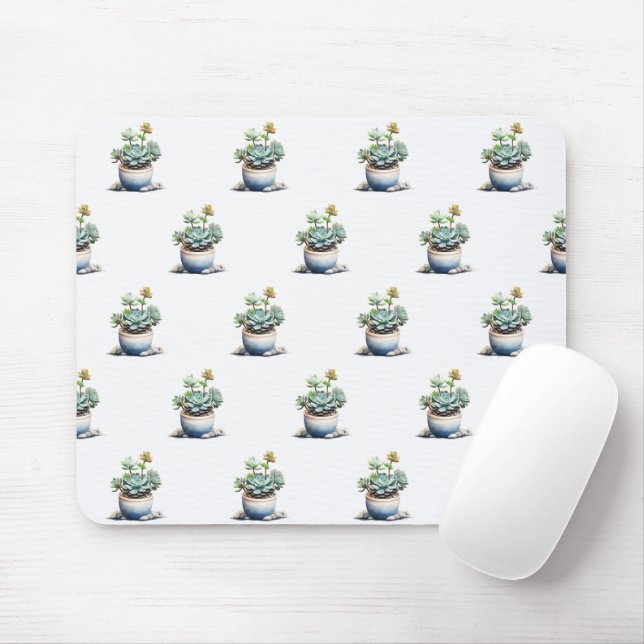 Succulent Plants in Pots Mouse Pad (With Mouse)