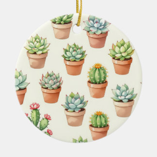 Succulent Plants Seamless Pattern Terracotta Pots Ceramic Ornament