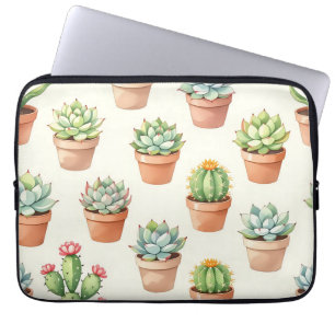 Succulent Plants Seamless Pattern Terracotta Pots Laptop Sleeve