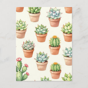 Succulent Plants Seamless Pattern Terracotta Pots Postcard