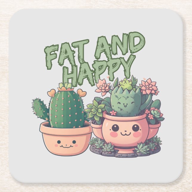 Succulent plants square paper coaster (Front)