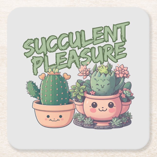 Succulent plants square paper coaster (Front)