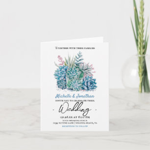 succulent plants watercolor wedding invitation