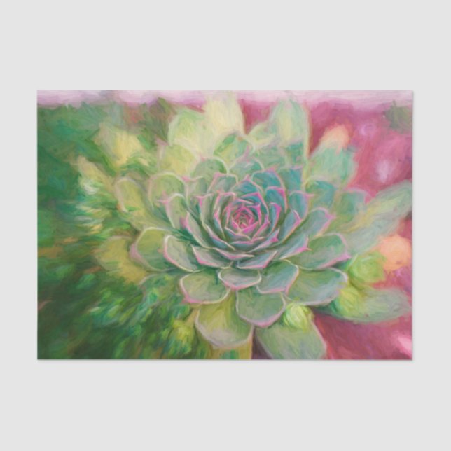 Succulent Rustic Green Pink Watercolor Decoupage Tissue Paper (Front)