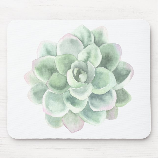 Succulent Sage Green Botanical Watercolor Elegant Mouse Pad (Front)