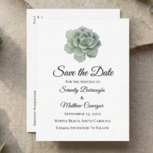 Succulent Sage Green Rustic Floral Save the Date Announcement Postcard