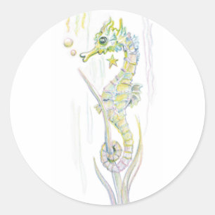 Succulent Seahorse Classic Round Sticker