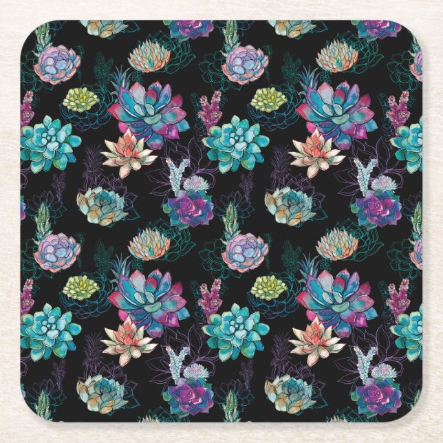 Succulent Seamless Pattern Coaster (Front)