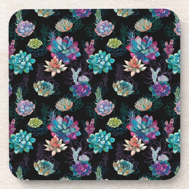 Succulent Seamless Pattern Coaster (Front)