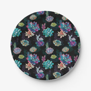 Succulent Seamless Pattern Paper Plate