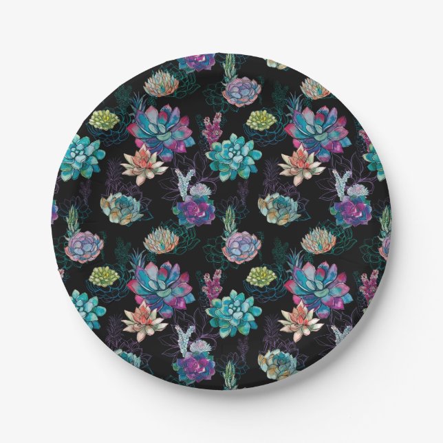 Succulent Seamless Pattern  Paper Plate (Front)