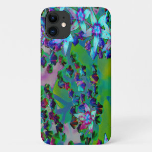 Succulent Sedum Flowers in Aqua, Purple and Blue iPhone 11 Case