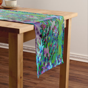 Succulent Sedum Flowers in Aqua, Purple and Blue Short Table Runner