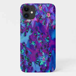 Succulent Sedum Flowers in Teal, Magenta and Blue iPhone 11 Case