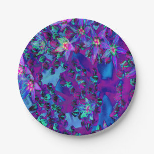 Succulent Sedum Flowers in Teal, Magenta and Blue Paper Plate
