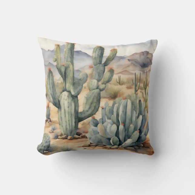 Succulent Sensation | Cactus Watercolor Decorative Cushion (Front)