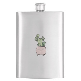 Succulent smiling cactus in pink flowerpot hip flask