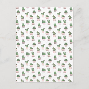 Succulent smiling cactuses in pink flowerpots postcard
