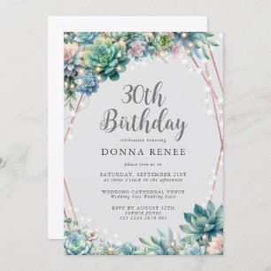 Succulent String Lights Pretty 30th Birthday Invitation
