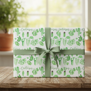 Succulent Style Cactus Wrapping Paper