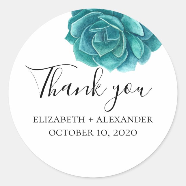 Succulent thank you. Blue cactus wedding. Cacti Classic Round Sticker (Front)
