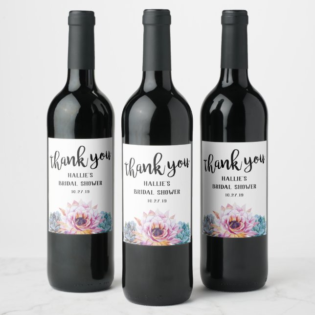 Succulent Thank You Wine Label (Bottles)