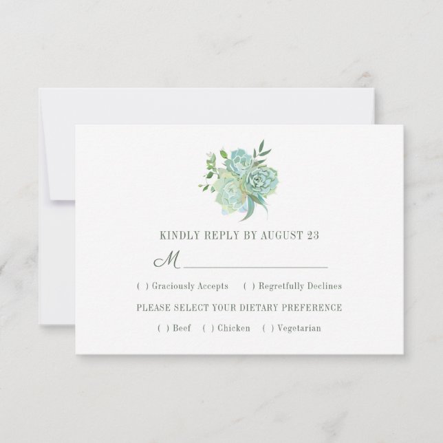 Succulent Theme Wedding RSVP Card (Front)