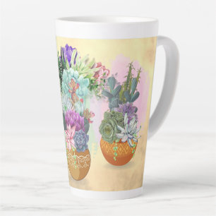 Succulent Trio on Yellow Tall Latte Mug
