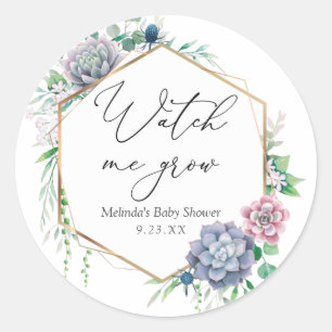 Succulent Watch me Grow Plant Favour Classic Round Sticker