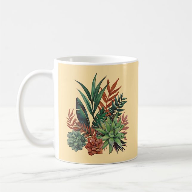 Succulent Water Colour Coffee Mug (Left)