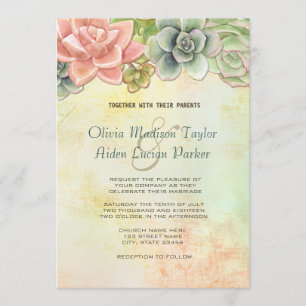 Succulent Watercolor Floral Wedding Invitation