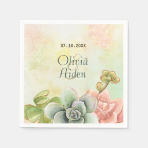 Succulent Watercolor Floral Wedding Napkin