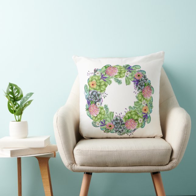 Succulent Watercolor Floral Wreath Cushion (Chair)