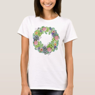 Succulent Watercolor Floral Wreath T-Shirt