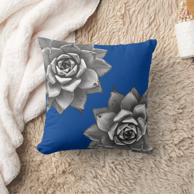 Succulent Watercolor Grey on Blue Cushion (Blanket)