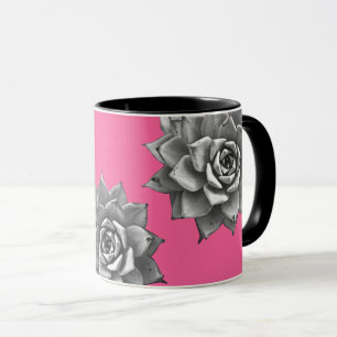Succulent Watercolor Grey on Hot Pink Mug