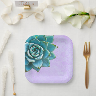 Succulent Watercolor Lavender Lace Paper Plate