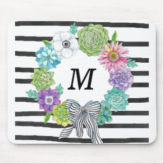 Succulent Watercolor Monogram Mousepad