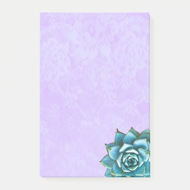Succulent Watercolor on Lavender Lace Post-it Notes (Front)