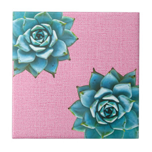 Succulent Watercolor on Pale Pink Ceramic Tile