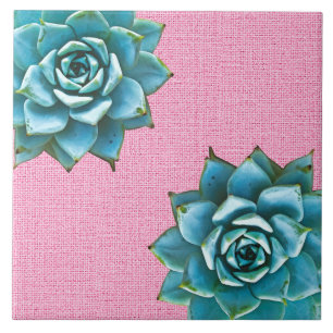 Succulent Watercolor on Pale Pink Ceramic Tile