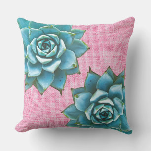 Succulent Watercolor on Pale Pink Cushion