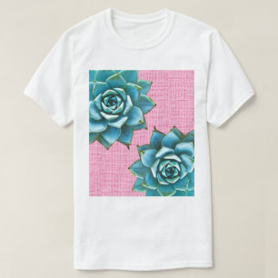Succulent Watercolor on Pale Pink T-Shirt