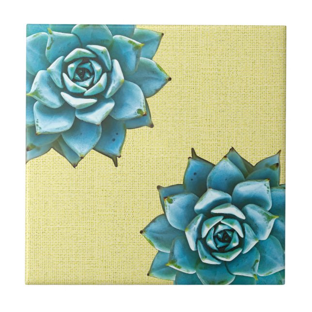 Succulent Watercolor on Yellow Ceramic Tile (Front)