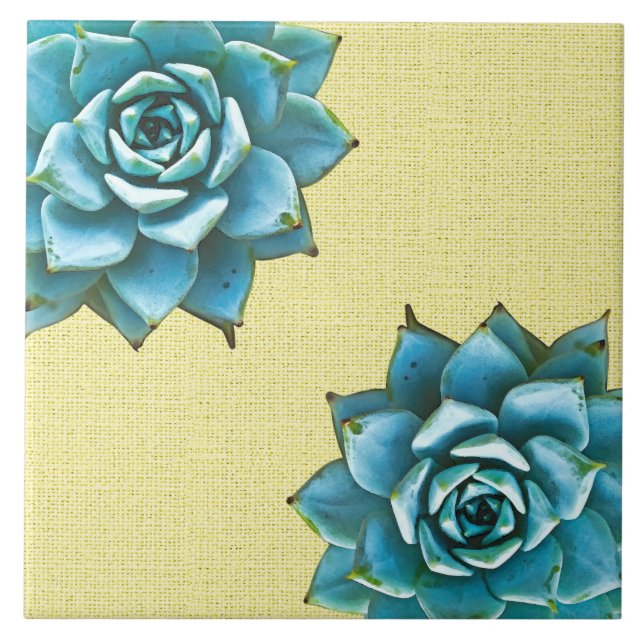 Succulent Watercolor on Yellow Ceramic Tile (Front)