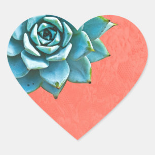 Succulent Watercolor Orange Lace Heart Sticker