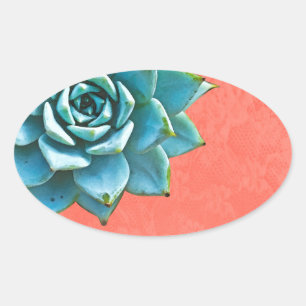 Succulent Watercolor Orange Lace Oval Sticker