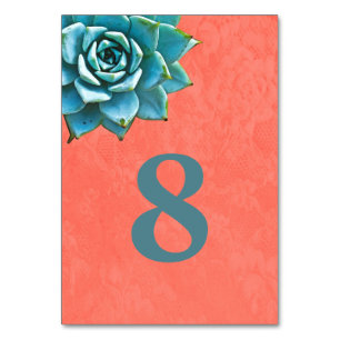 Succulent Watercolor Orange Lace Table Number